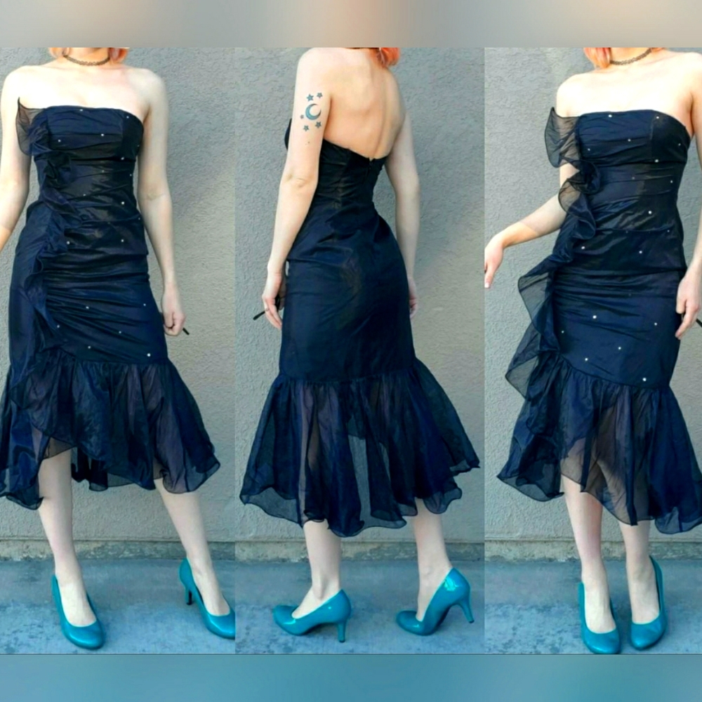 Strapless Black 80's Mermaid Tail Dress